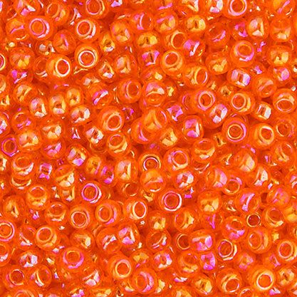 Perlas de semillas Miyuki 11/0 AB transparentes de color naranja claro, bolsa de 22 g