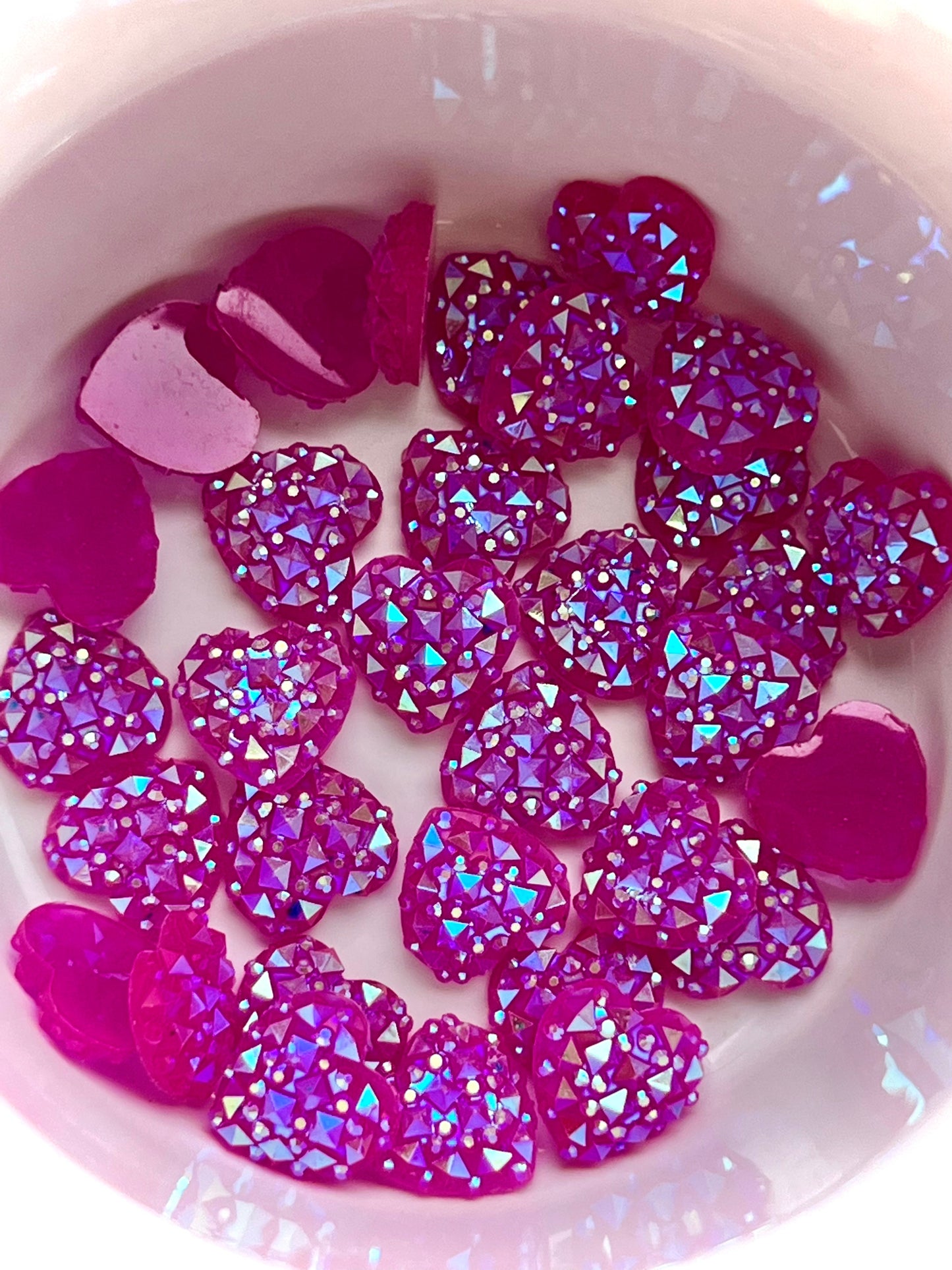 12 mm, type Druzy, cœur en résine AB, vendu par paire - Voir les options de couleur