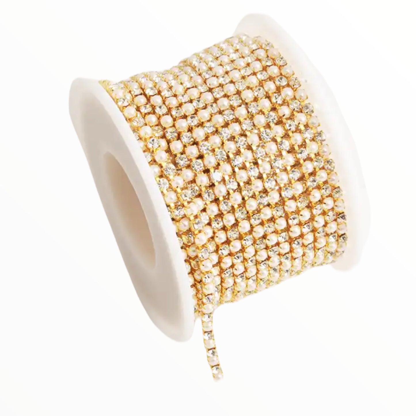 1 Yard SS6 Pearl, Metal Chain Rhinestone Banding - See Color Options