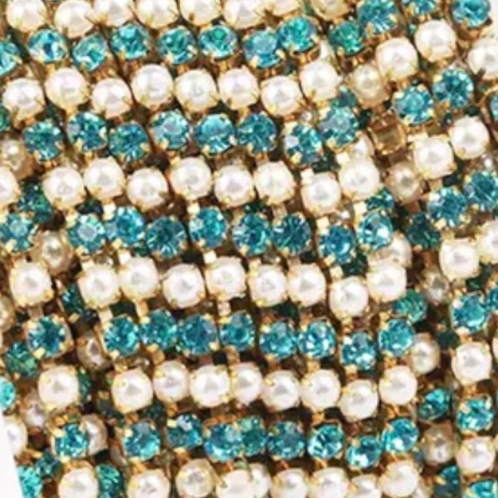 1 Yard SS6 Pearl, Metal Chain Rhinestone Banding - See Color Options
