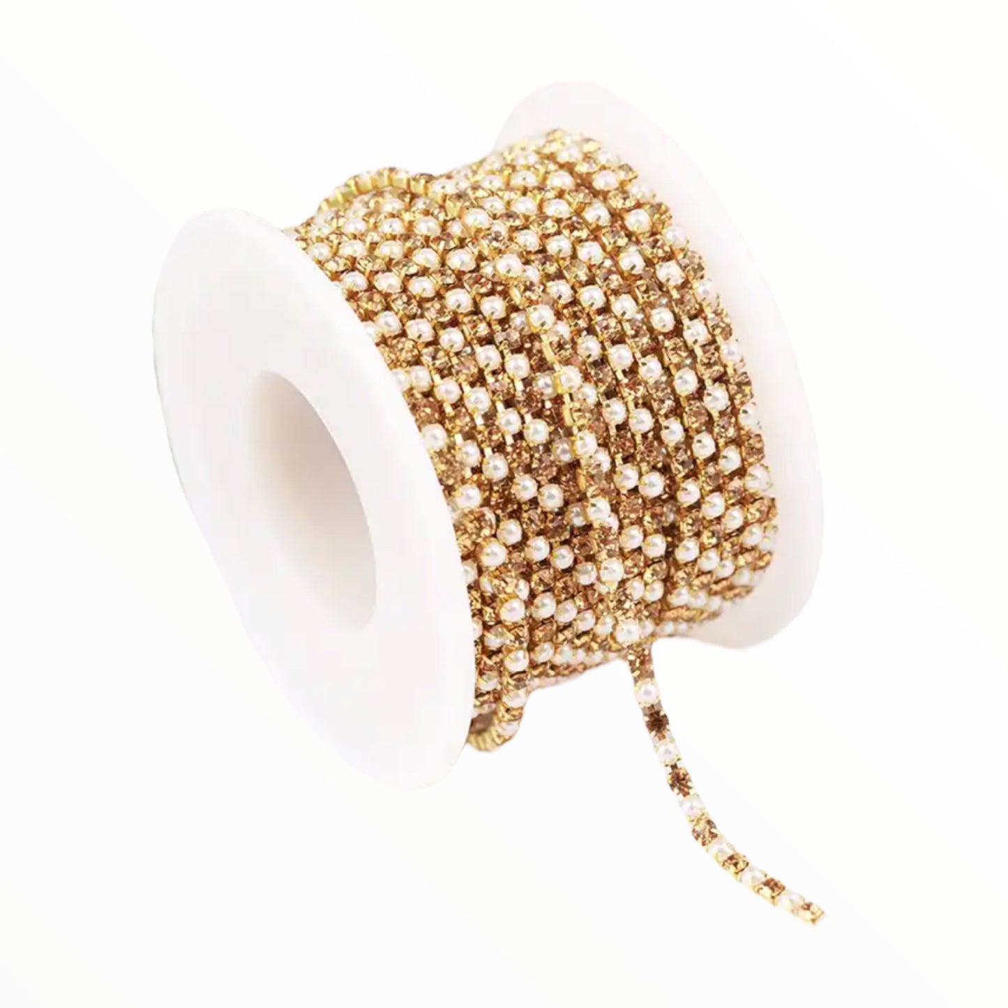 1 Yard SS6 Pearl, Metal Chain Rhinestone Banding - See Color Options