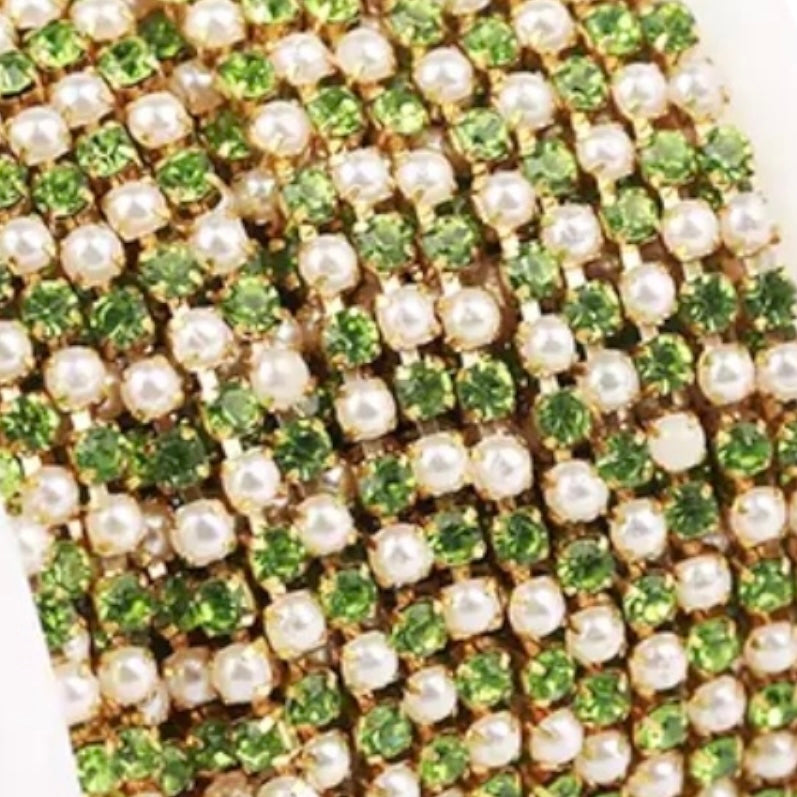 1 Yard SS6 Pearl, Metal Chain Rhinestone Banding - See Color Options