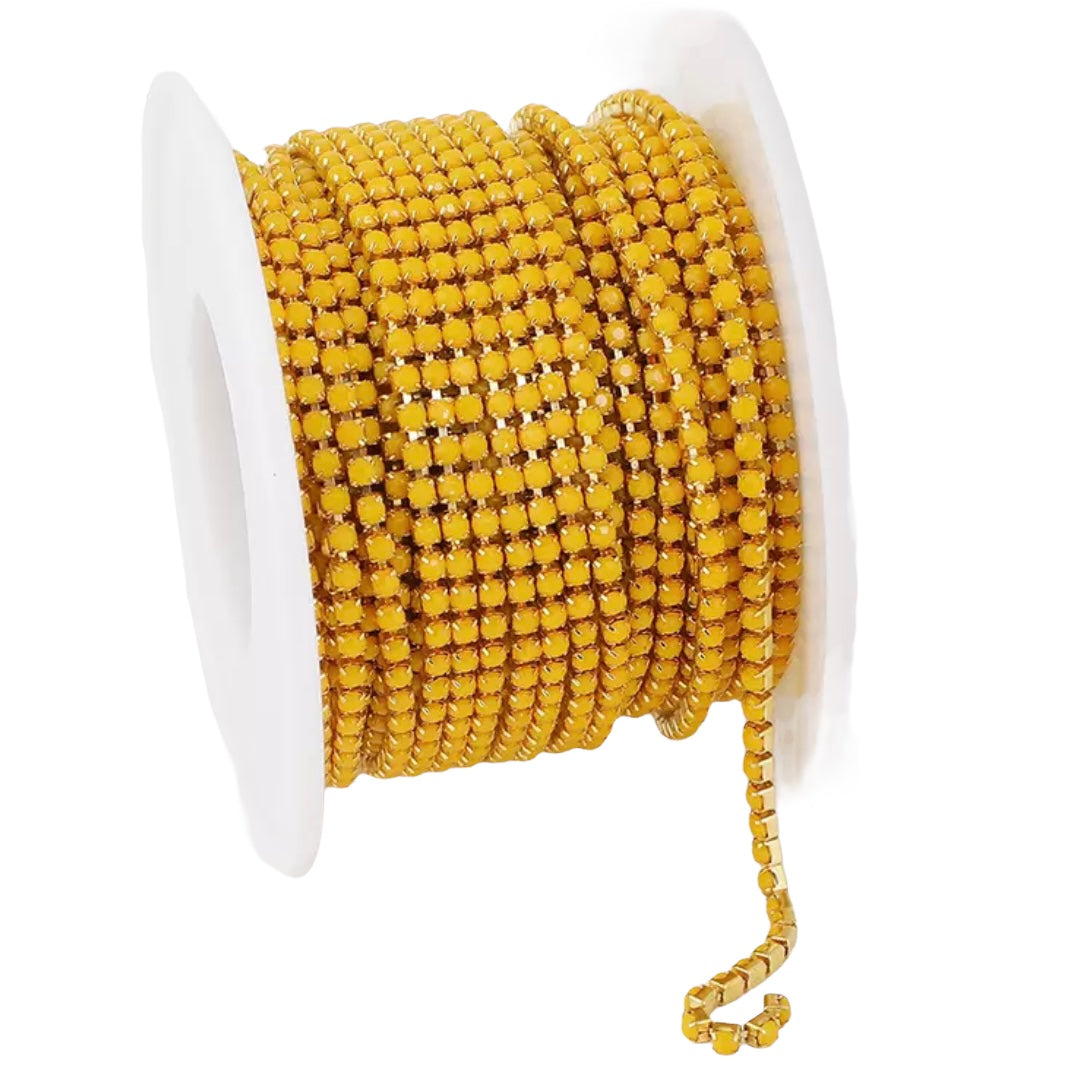 1 Yard SS6 Acrylic on Gold Metal, Chain Rhinestone Banding - See Color Options