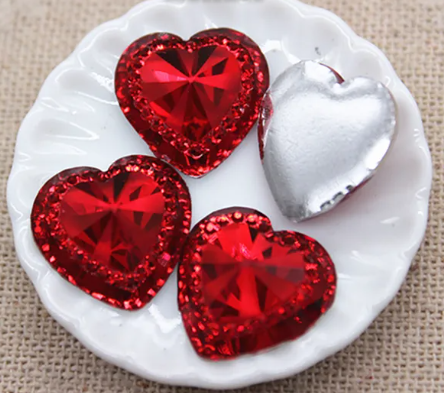 16mm Crystal Hearts, Resin, Sew On -See Color Options