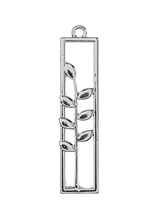 Beadwork Findings Silver Pendant Rectangle with Leaves, 8x34mm, 4pcs