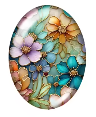 18*25mm Oval Stained Glass Flower, Glass- See Color Options