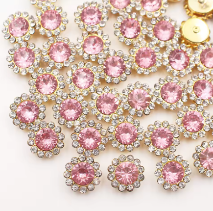 12mm Crystal/Glass Flower, Gold Base, Sew On, Rhinestone - See Color Options
