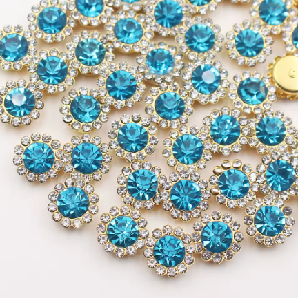 12mm Crystal/Glass Flower, Gold Base, Sew On, Rhinestone - See Color Options