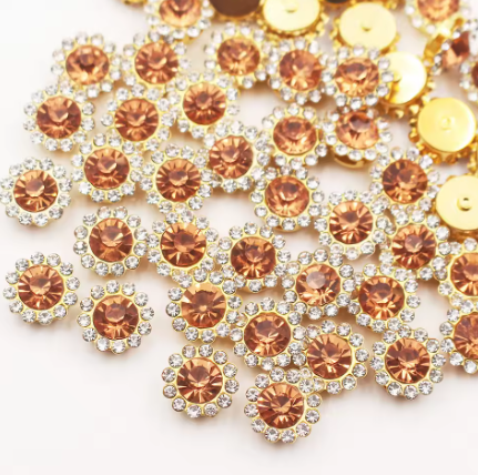 12mm Crystal/Glass Flower, Gold Base, Sew On, Rhinestone - See Color Options