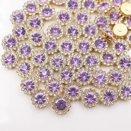 12mm Crystal/Glass Flower, Gold Base, Sew On, Rhinestone - See Color Options