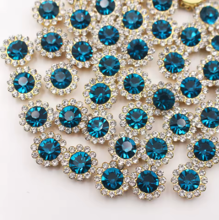 12mm Crystal/Glass Flower, Gold Base, Sew On, Rhinestone - See Color Options