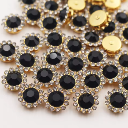 12mm Crystal/Glass Flower, Gold Base, Sew On, Rhinestone - See Color Options