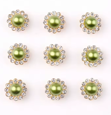 12mm Pearl Flower, Gold Base, Sew On, Rhinestone - See Color Options