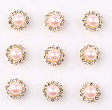 12mm Pearl Flower, Gold Base, Sew On, Rhinestone - See Color Options
