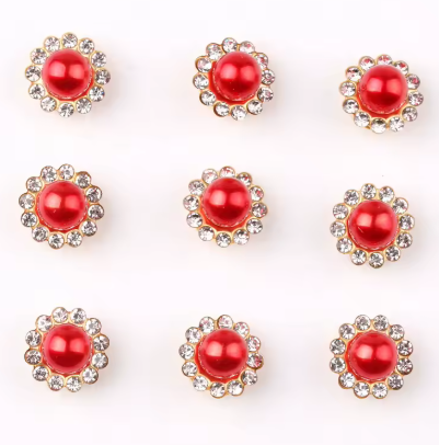12mm Pearl Flower, Gold Base, Sew On, Rhinestone - See Color Options