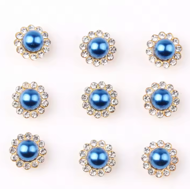 12mm Pearl Flower, Gold Base, Sew On, Rhinestone - See Color Options