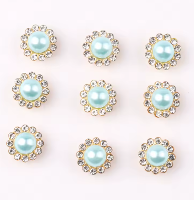 12mm Pearl Flower, Gold Base, Sew On, Rhinestone - See Color Options