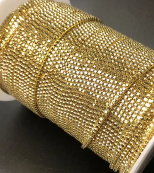 1 Yard SS6 Gold Gold Metal Rhinestone Chain Banding