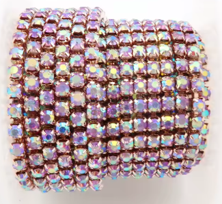 1 Yard SS6 Champagne Gold Base, Metal Chain Rhinestone Banding - See Color Options