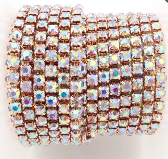 1 Yard SS6 Champagne Gold Base, Metal Chain Rhinestone Banding - See Color Options