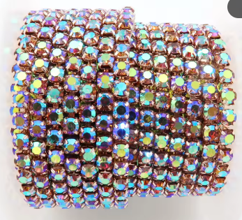 1 Yard SS6 Champagne Gold Base, Metal Chain Rhinestone Banding - See Color Options