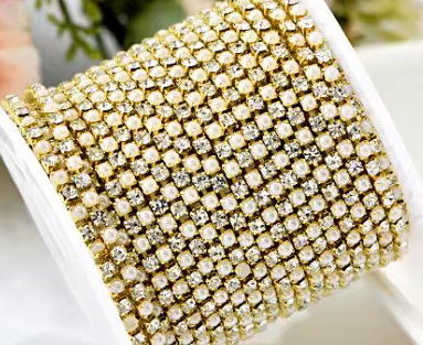 1 Yard SS6 Pearl, Metal Chain Rhinestone Banding - See Color Options