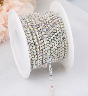 1 Yard SS6 Pearl, Metal Chain Rhinestone Banding - See Color Options