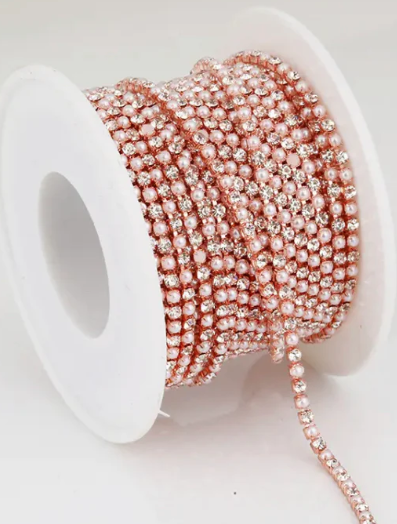 1 Yard SS6 Pearl, Metal Chain Rhinestone Banding - See Color Options