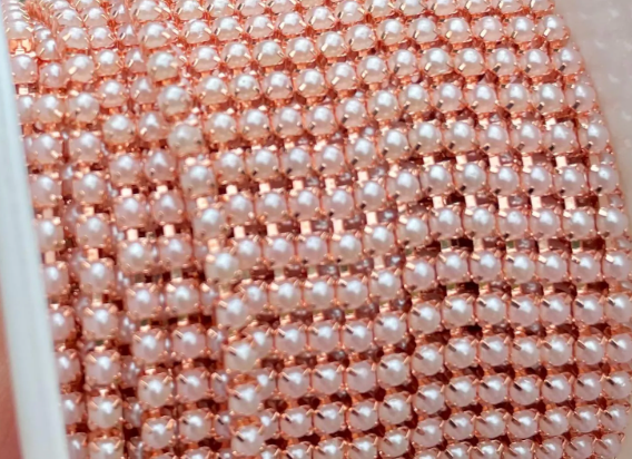 1 Yard SS6 Pearl, Metal Chain Rhinestone Banding - See Color Options