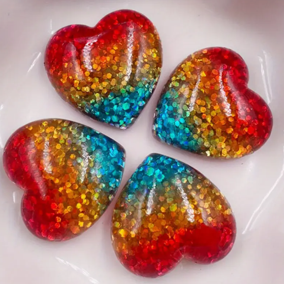 21mm Sparkle Resin Heart, Glue on