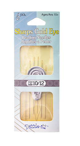 Sharps Gold Eye Beading Needle w/Threader Size 10/12