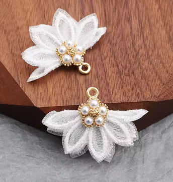 20*35mm Pearl Fabric Flower Fan - See Color Options