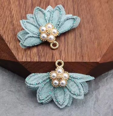 20*35mm Pearl Fabric Flower Fan - See Color Options