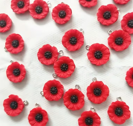 19mm Red Poppy Charm, Resin