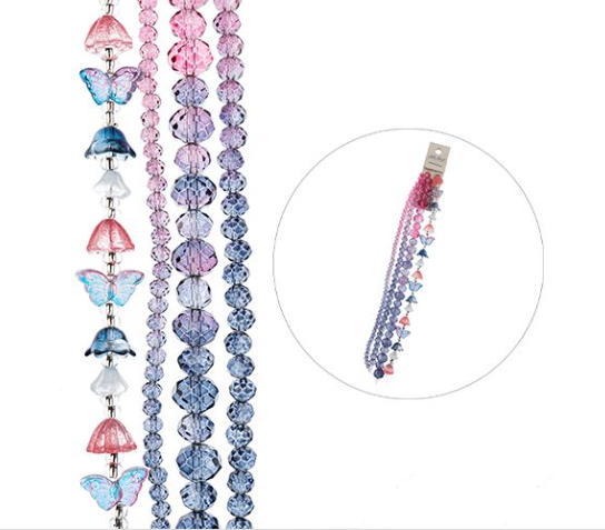 Crystal Lane 7in Bead Strand, Pink to Montana Blue Mix