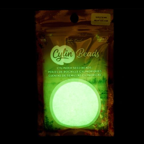 11/0 Cylin Bead, 25g Bag, Glow in Dark - White to Green