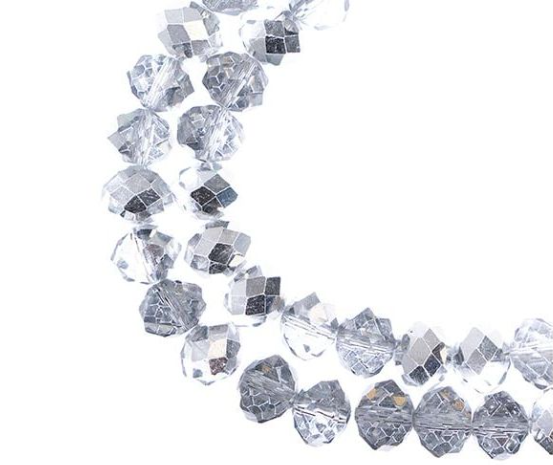 Crystal Lane DIY Rondelle 2 Strand 7in, 8x10mm, Transparent Half Silver Iris