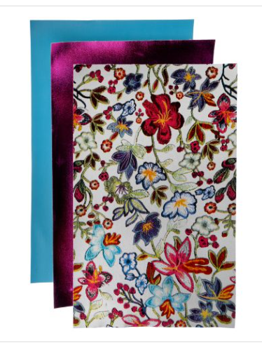 PrettyBack Faux Leather Sheet 5x8in Floral/Bright Fuchsia/Light Blue 3pcs