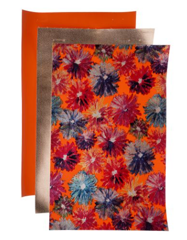PrettyBack Faux Leather Sheet 5x8in Floral/Rose Gold/Orange 3pcs