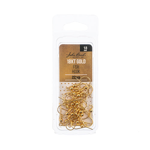 18kt Gold Plated Earring Fish Hook 18mm, 22pcs, LF/NF