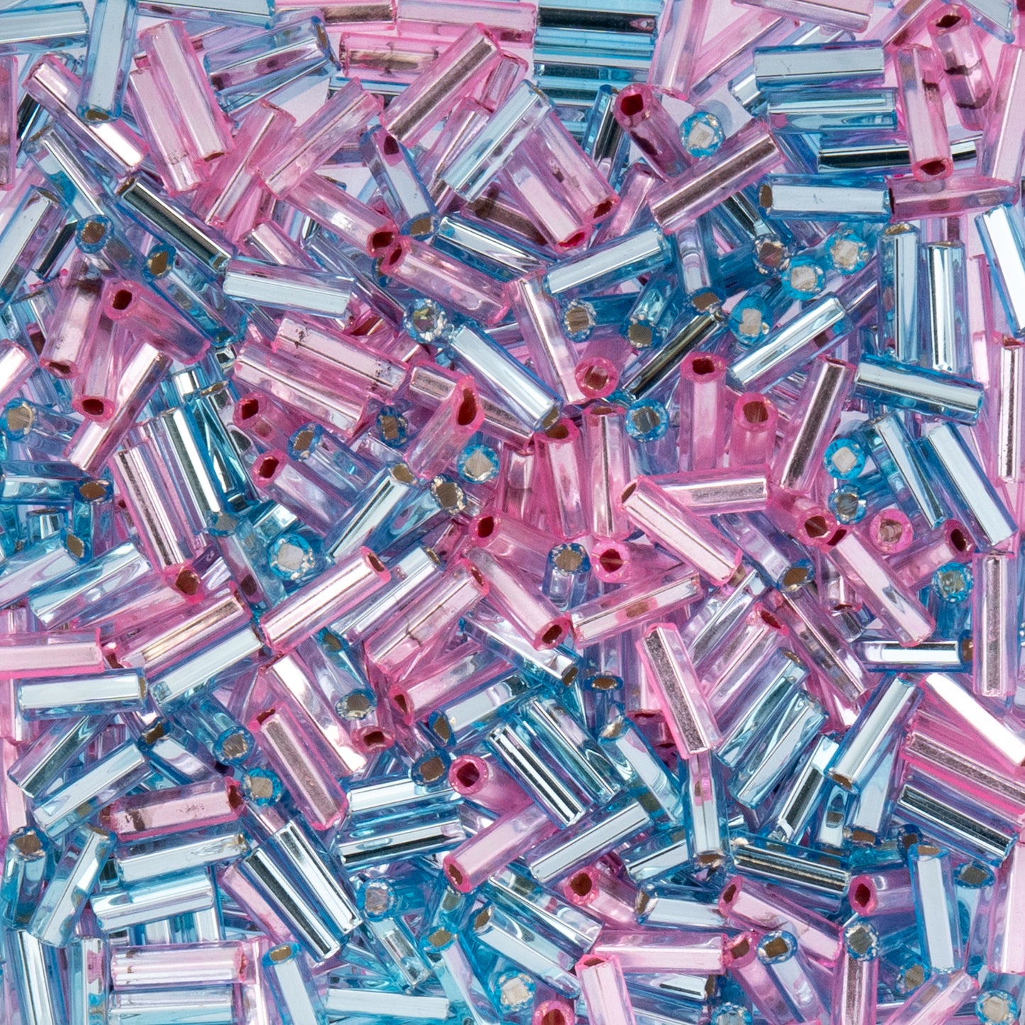 Czech Bugle Beads apx.. 19g Vial #3, S/L Pink - Aqua Mix
