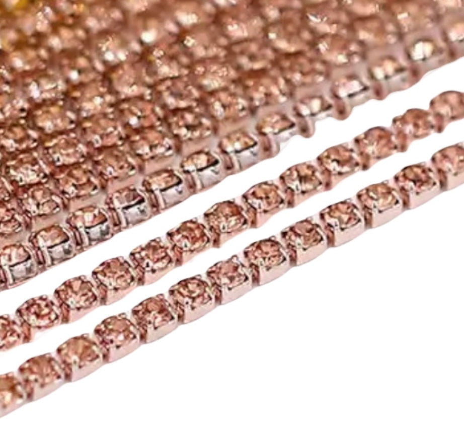 1 Yard SS6 Champagne Crystal Rose Gold Metal Chain Rhinestone Banding