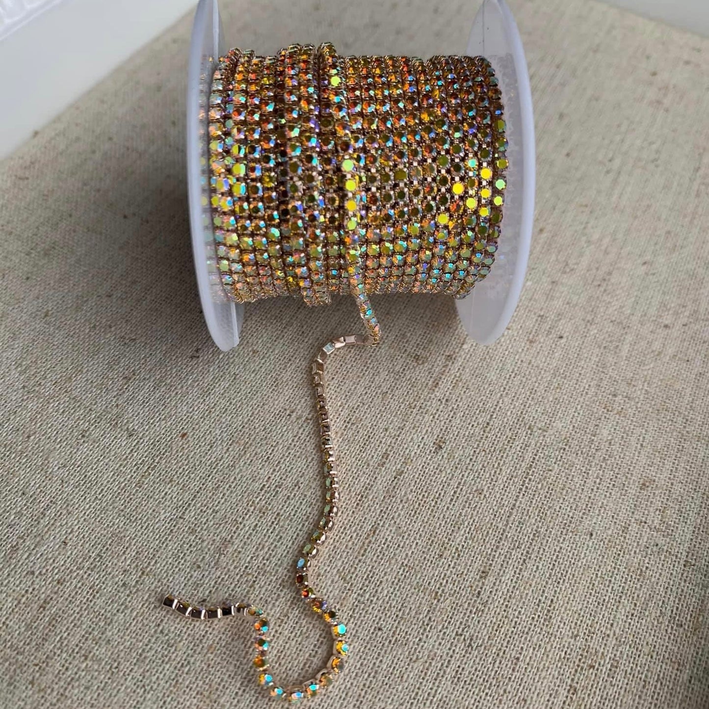 1 Yard SS6 Champagne Gold Base, Metal Chain Rhinestone Banding - See Color Options
