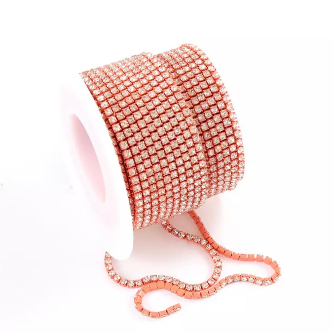 1 Yard SS6 Colorful Base, Metal Rhinestone Chain Banding - See Color Options