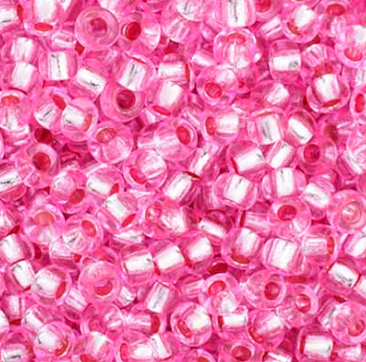 Cuentas de semillas Preciosa 11/0 teñidas en rosalina y revestidas de plata