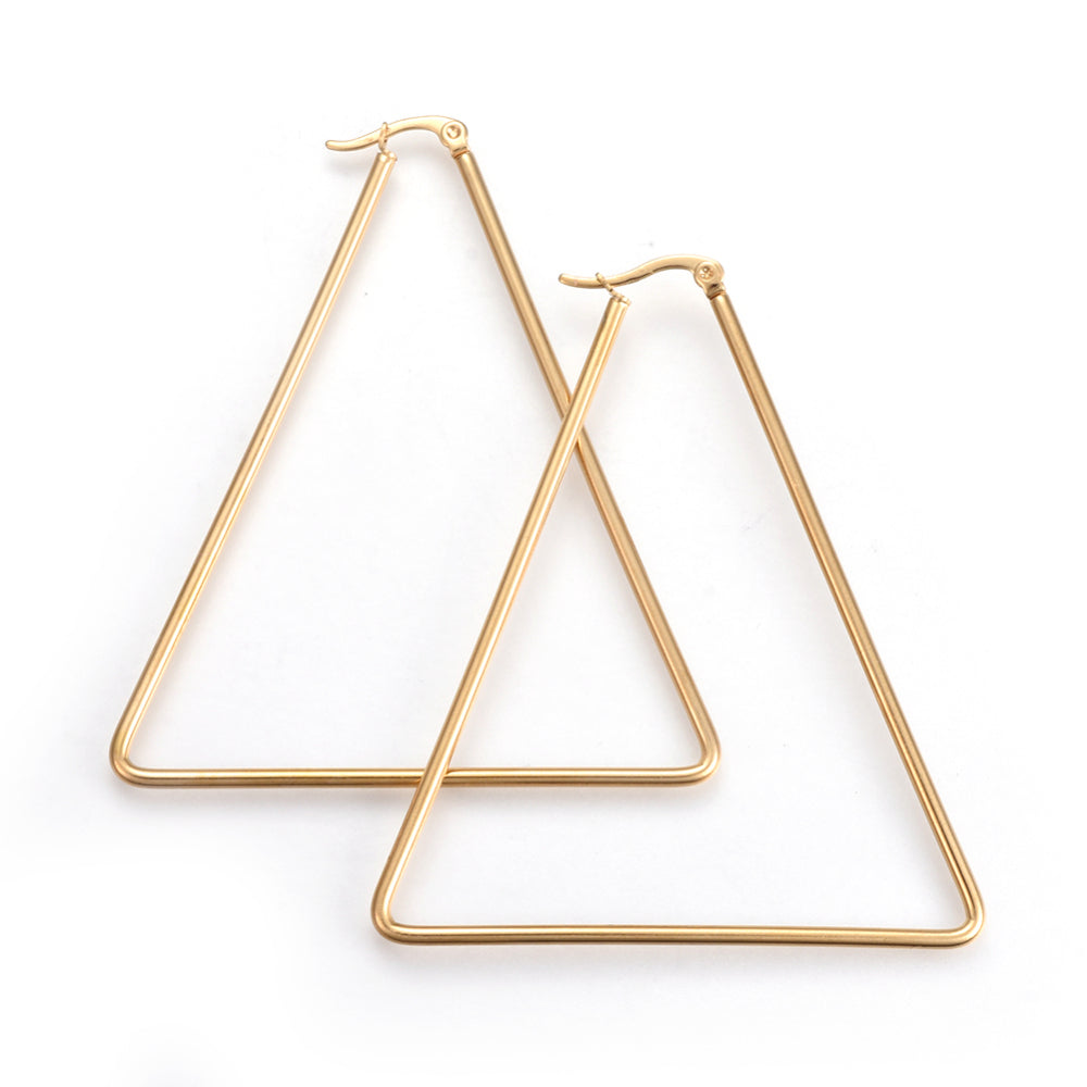 55mm Stainless Steel Triangle Hoop Earring, Gold Color, Sold in Pairs