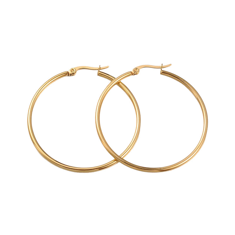 Boucles d'oreilles créoles en acier inoxydable, plaquées or 18 carats, vendues par paire
