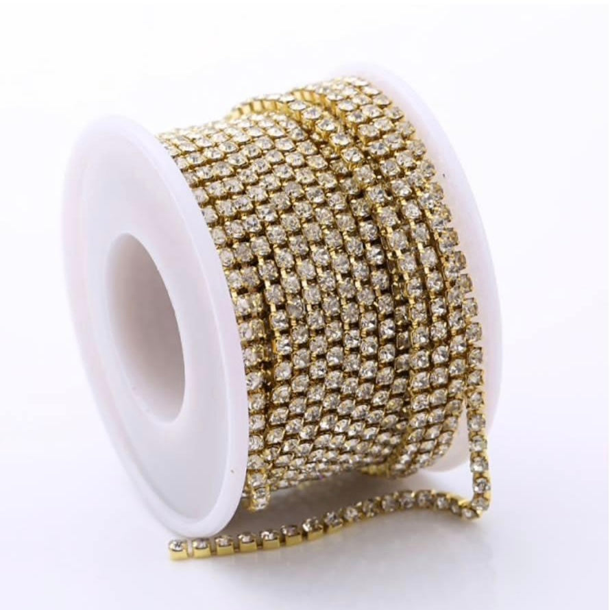 1 Yard SS6 Crystal on Metal Chain Rhinestone Banding - See Color Options