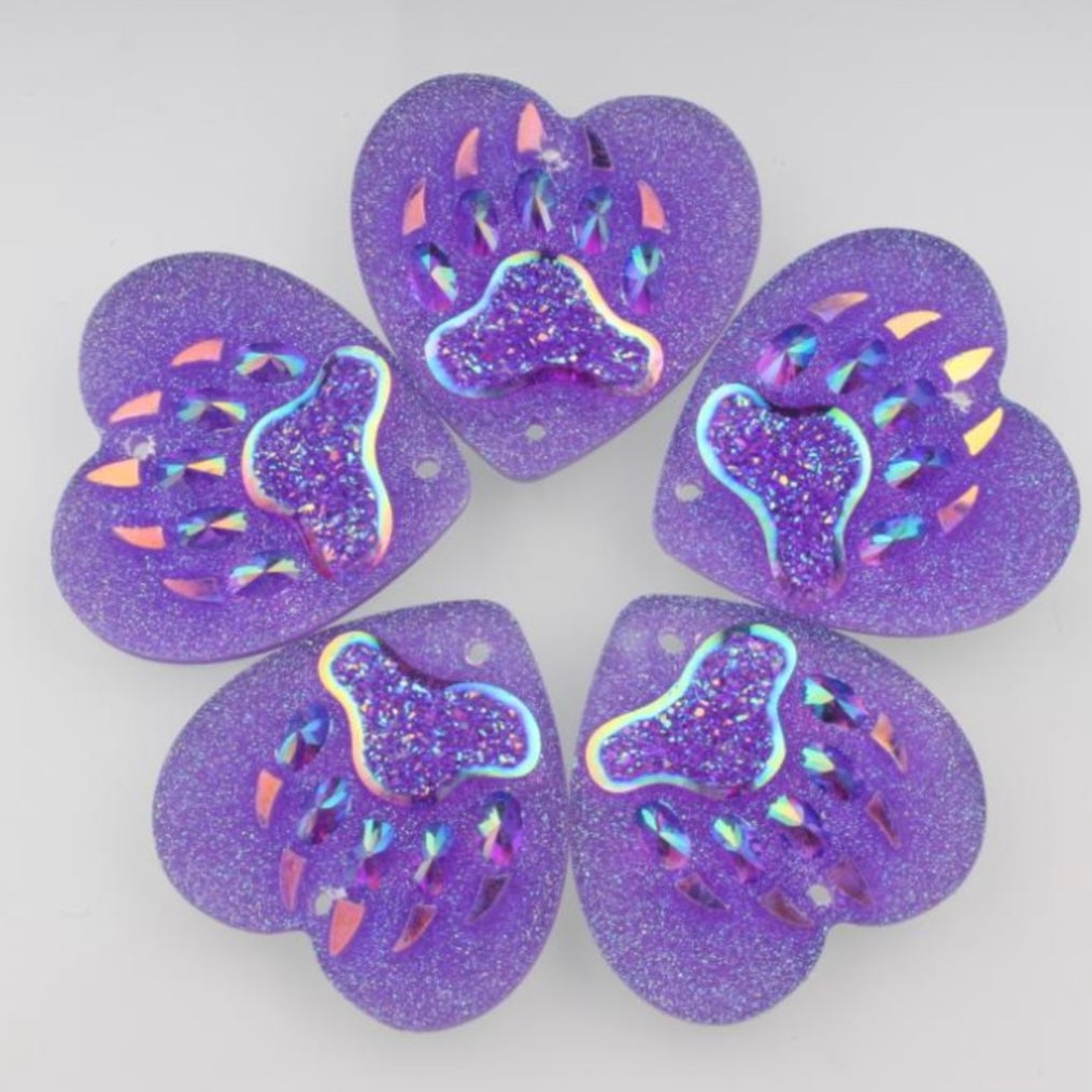 25mm Bear Paw AB, Heart, Resin, Sew On - See Color Options