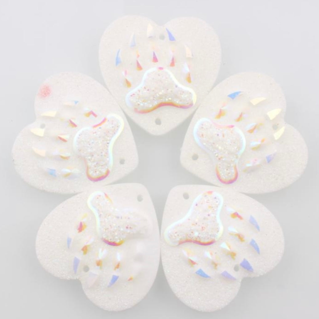 25mm Bear Paw AB, Heart, Resin, Sew On - See Color Options